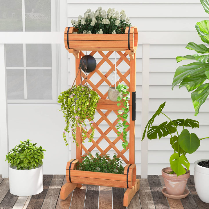 Giantex Raised Garden Bed with 2 Barrel Planters &amp; Trellis