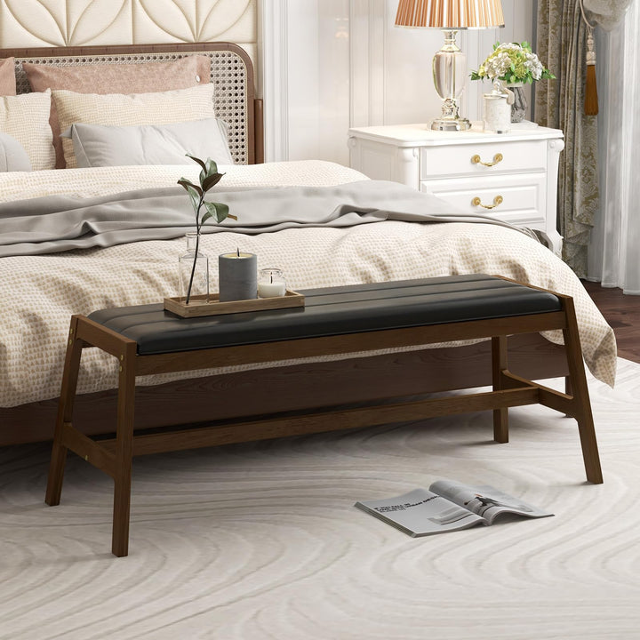 Giantex Upholstered Wood Dining Bench, 50" Entryway Bench w/Padded Seat &amp; Solid Rubber Wood Frame