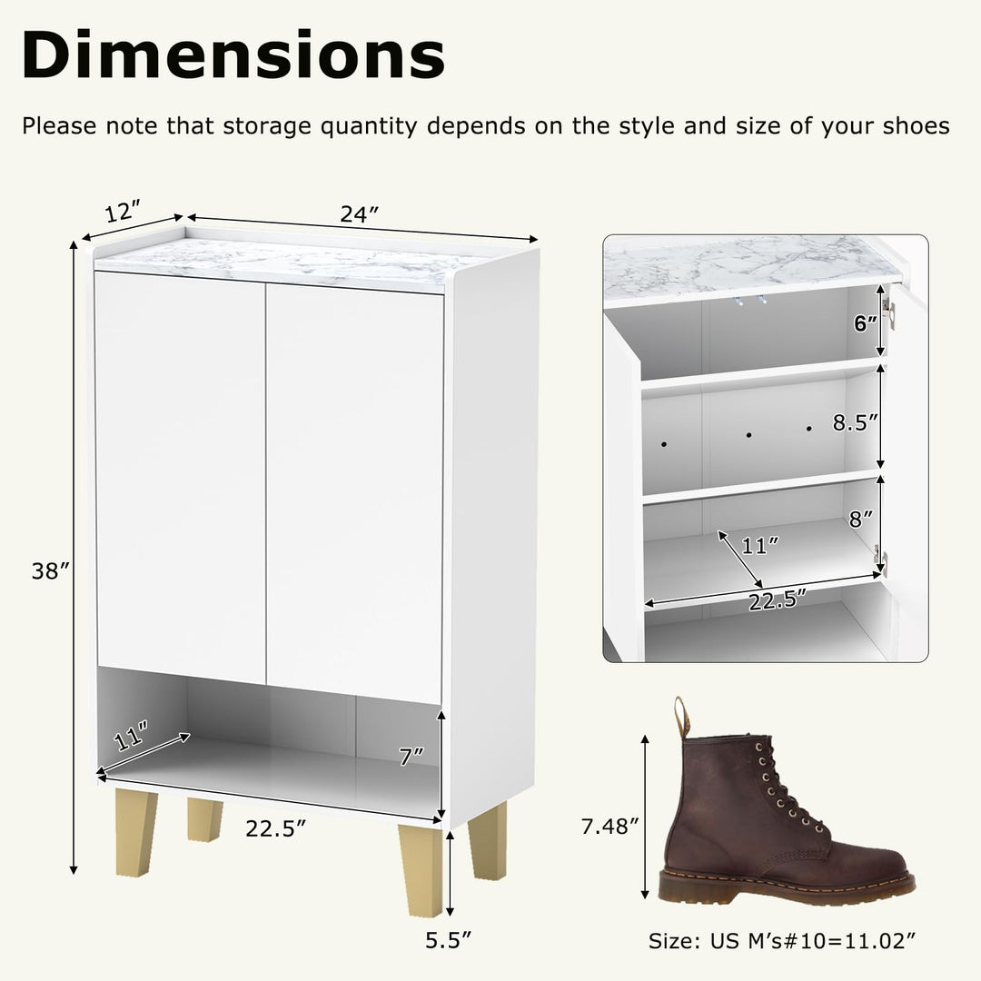 Giantex 5-Tier Shoe Cabinet with Doors, Faux Marble Shoe Rack Organizer with Anti-Tipping Kit &amp; Flat Tilting Storage Shelves