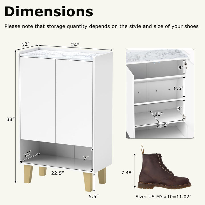 Giantex 5-Tier Shoe Cabinet with Doors, Faux Marble Shoe Rack Organizer with Anti-Tipping Kit &amp; Flat Tilting Storage Shelves