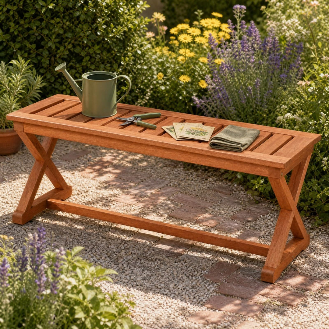 GIANTEX 44" Solid Wood Outdoor Bench with Cross Legs (1/2)