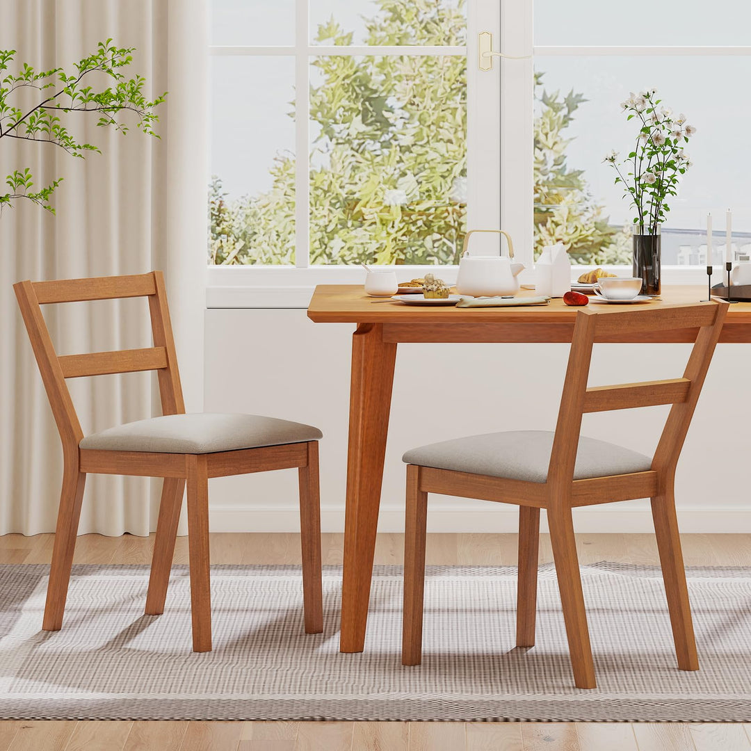 Giantex Wooden Dining Chairs Set of 2/4 Farmhouse Upholstered Kitchen Chairs with Rubber Wood Legs &amp; Fabric Padded Seat