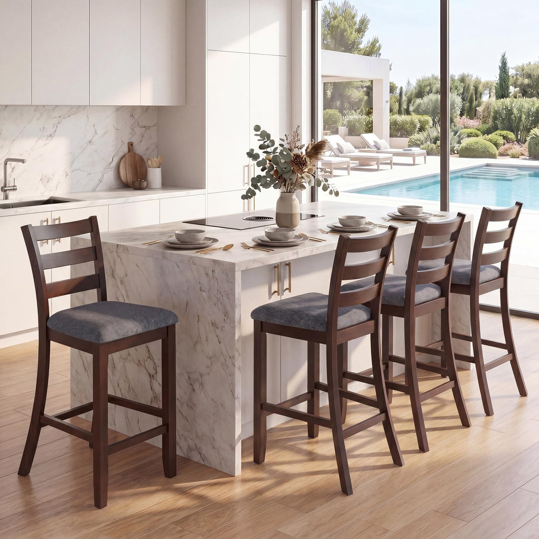 Giantex 26 Inch Farmhouse Upholstered Wooden Barstools with Footrest (2/4)