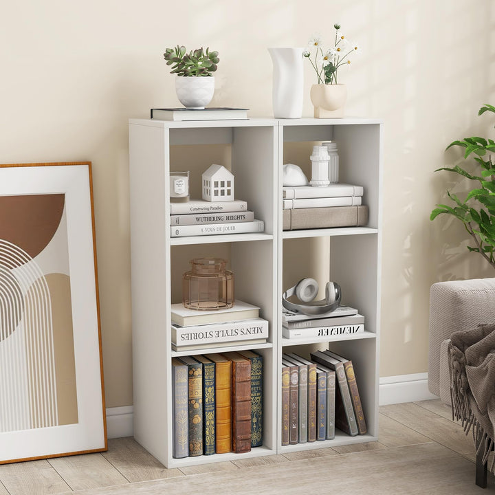 Giantex 3-Cube Bookcase, White Cubby Bookshelf w/Back Guardrail &amp; Anti-Tipping Kits