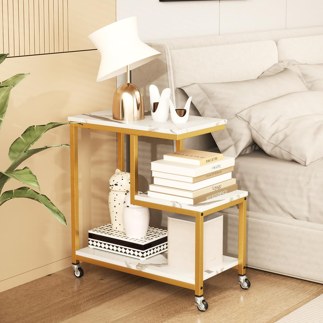Giantex 3 Tier Side Table with Wheels for Living Room Bedroom Office