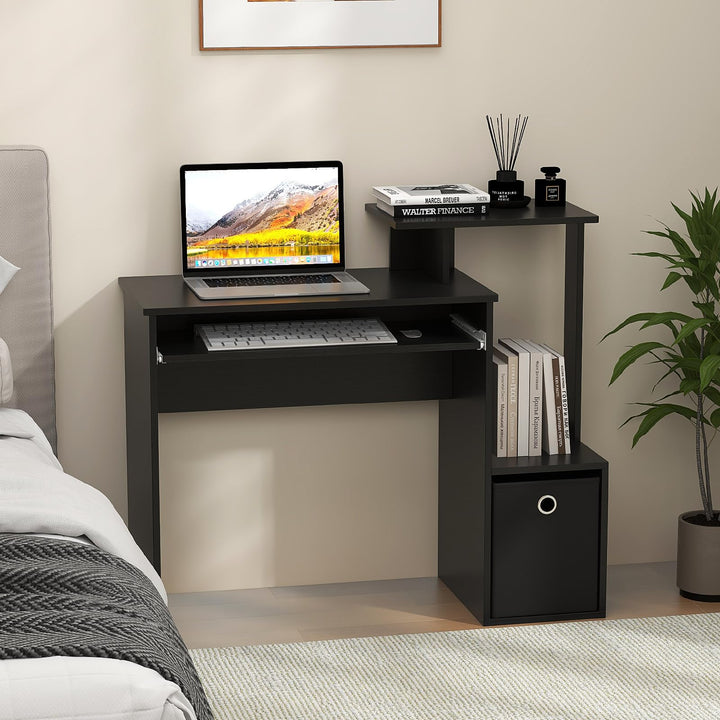 Giantex Computer Desk with Keyboard Tray, Compact Home Office Desk with Fabric Drawer &amp; Storage Shelf