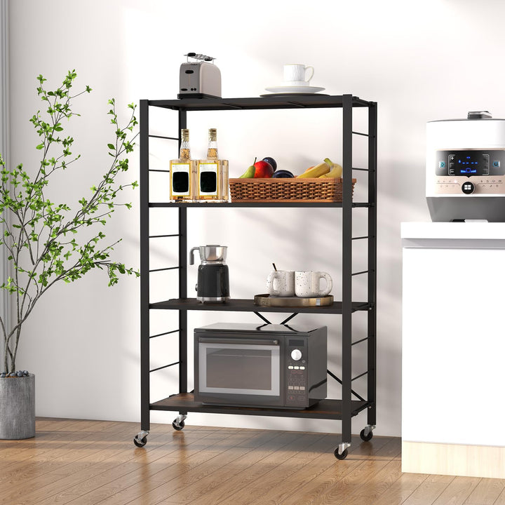 Giantex 4-Tier Folding Storage Shelf, Collapsible Shelving Unit w/Lockable Wheels &amp; Adjustable Shelf