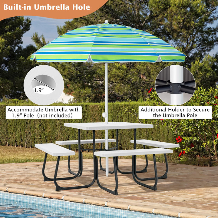 Giantex Picnic Table Set for 4-8 Persons, Outdoor Table and Bench Set with Umbrella Hole, HDPE Top &amp; Metal Frame