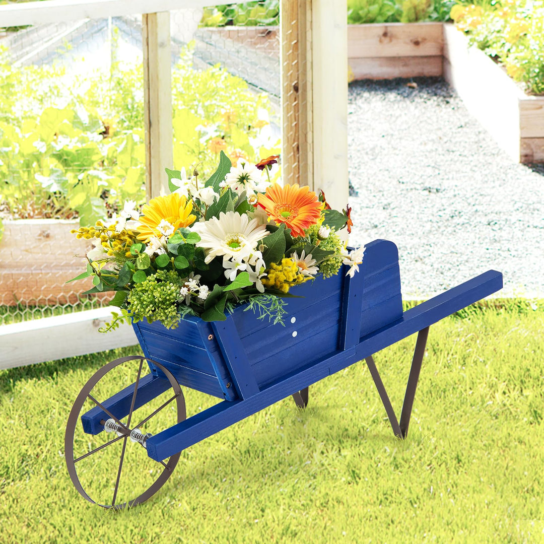 Giantex Wooden Wagon Planter, Small Wheelbarrow Wagon Flower, Indoor &amp; Outdoor Raised Bed