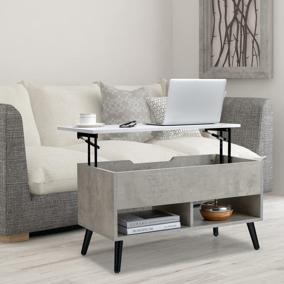 Giantex Lift Top Coffee Table, Modern Cocktail Table w/Hidden Compartment &amp; 2 Open Shelves