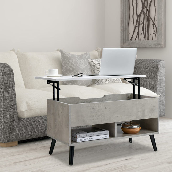 Giantex Lift Top Coffee Table, Modern Cocktail Table w/Hidden Compartment &amp; 2 Open Shelves