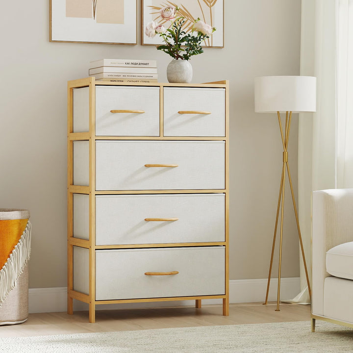 Giantex 5-Drawer Dresser for Bedroom Bamboo Storage Tower