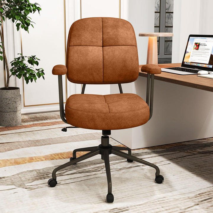Giantex Mid Century Modren Office Chair, Fuax Leather Desk Chair w/Armrest &amp; Mid Back