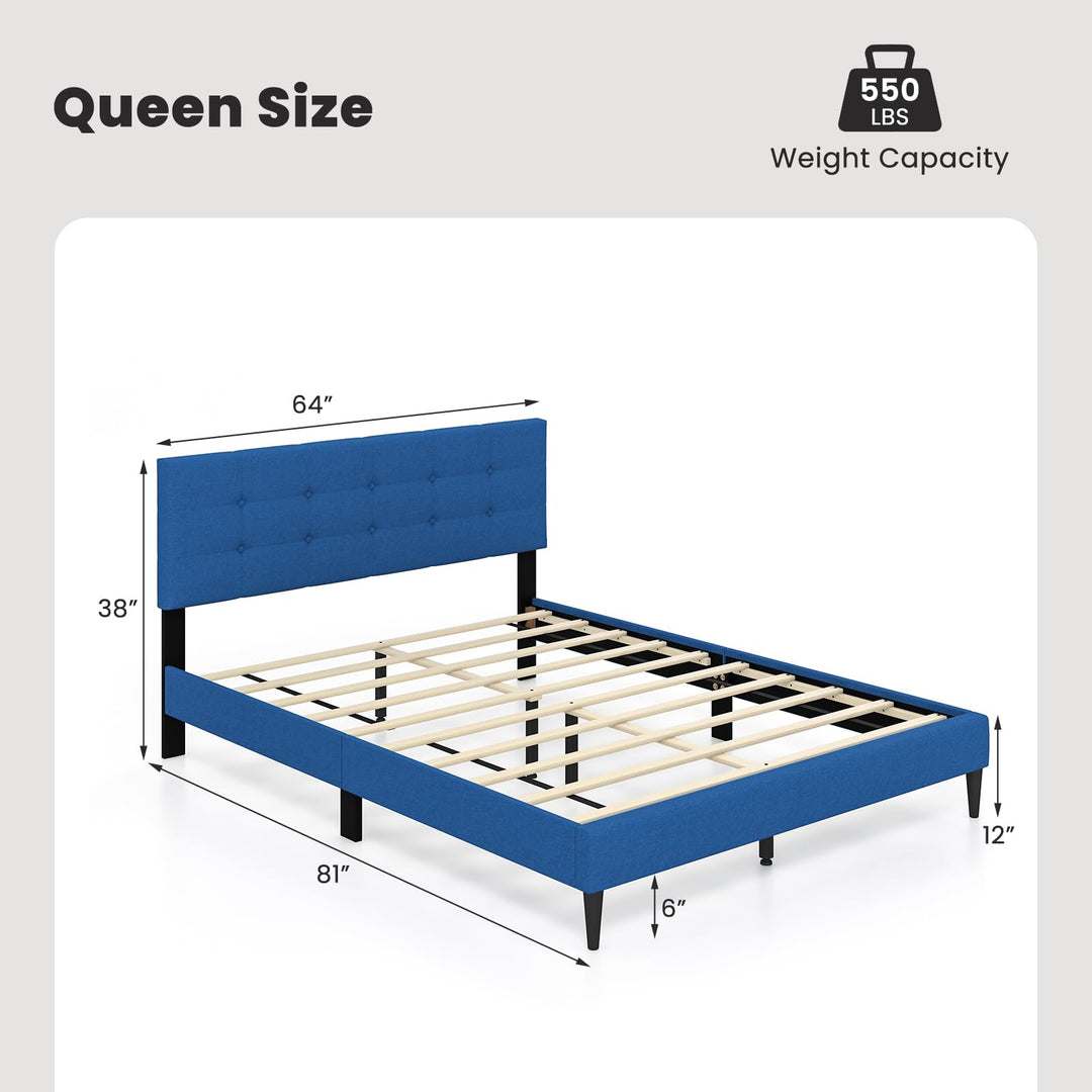 Giantex Queen/Twin Size Platform Bed Frame with Button Tufted Headboard and Wooden Slats