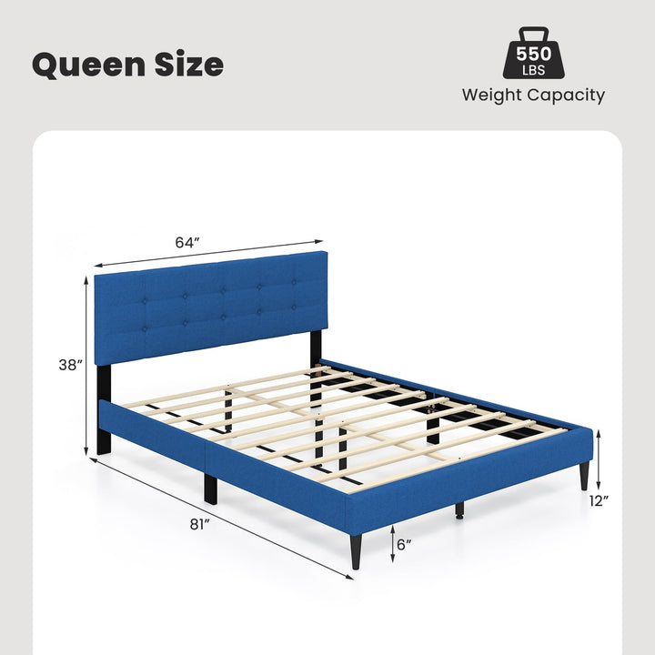 Giantex Queen/Twin Size Platform Bed Frame with Button Tufted Headboard and Wooden Slats