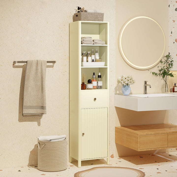 Giantex 67 Inch Tall Bathroom Cabinet, Narrow Floor Cabinet with Fluted Door