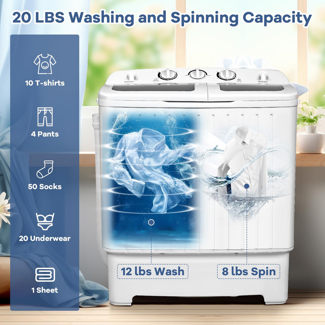 20 lbs Portable Washing Machine with Built-in Gravity Drain-Gray