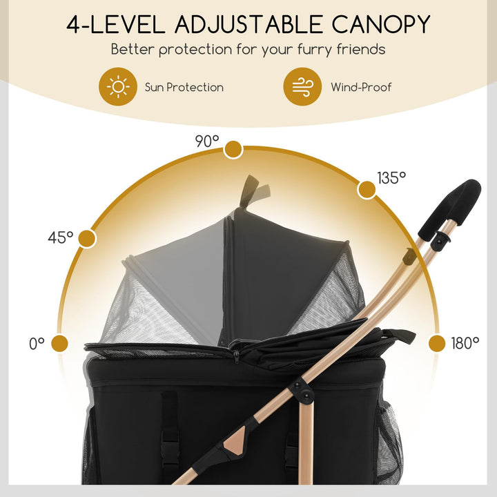 Giantex Pet Stroller 3-in-1, Folding Dog Stroller Detachable Carrier Car Seat (Black &amp; Gold)