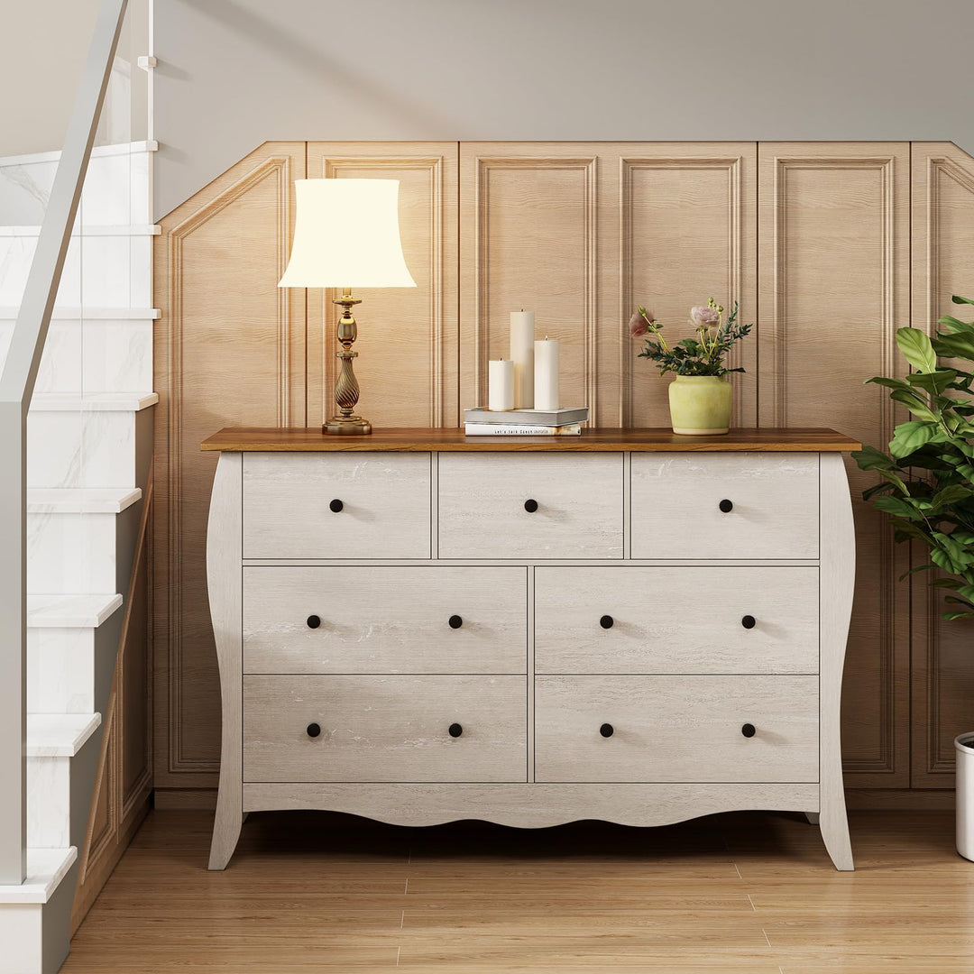 Giantex Storage Cabinet with Foldable &amp; Detachable Fabric Drawers, Anti-Tipping Kit, 47” x 15” x 30.5” Farmhouse Floor Cabinet