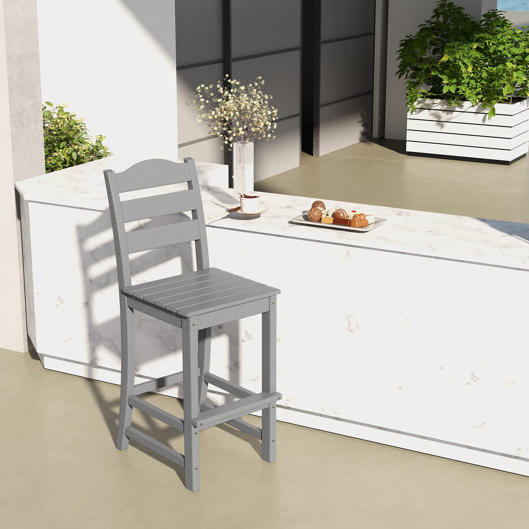 Giantex Outdoor HDPE Bar Stool, Patio Tall Bar Chair with Backrest and Footrest, 30 Inches Counter Height Barstools