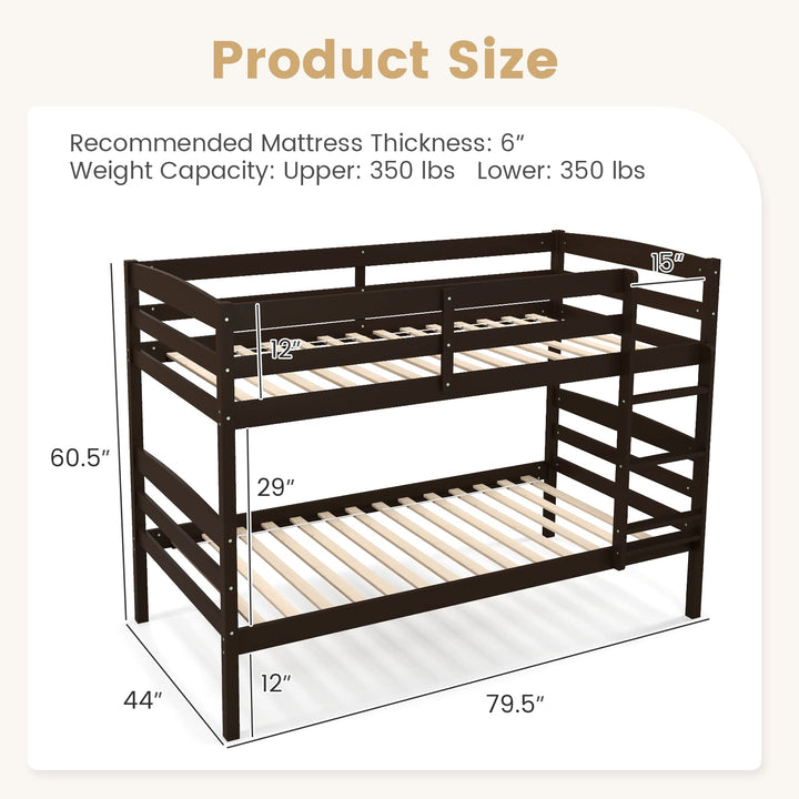 Giantex Bunk Bed, Solid Wood Detachable Bed Frame with High Guardrails &amp; Integrated Ladder