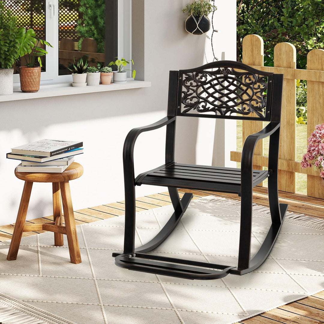Giantex Patio Rocking Chair Outdoor Cast Aluminum Rocker w/Footrest