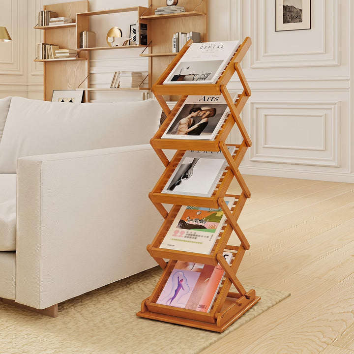 Giantex Foldable Bamboo Magazine Rack with 2 Adjustable Positions