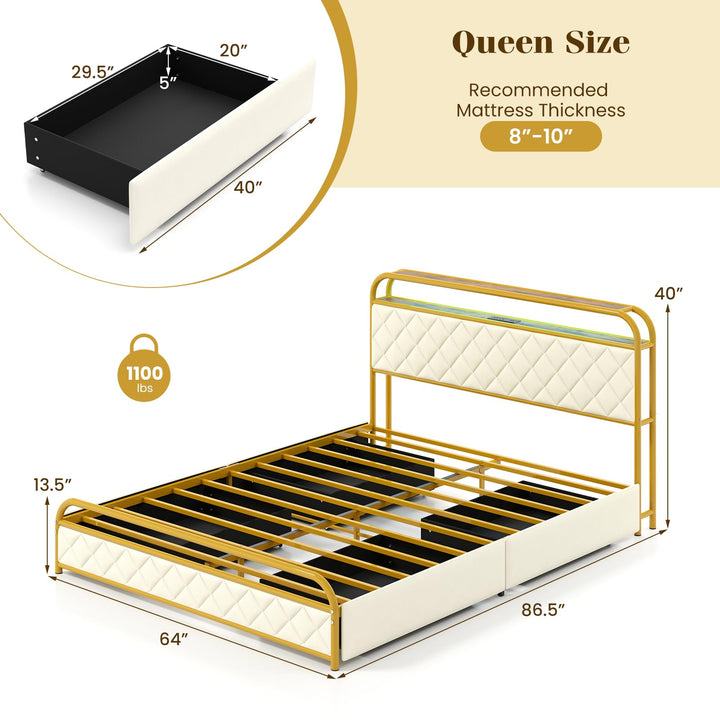 Giantex Queen/Full/Twin Size Bed Frame with 4 Storage Drawers and Charging Station