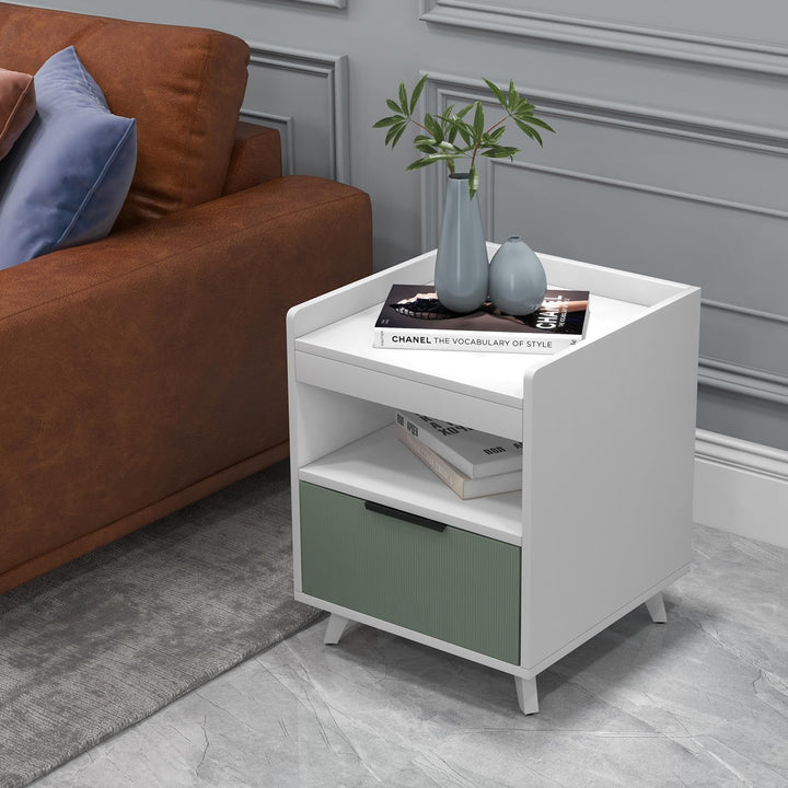 Giantex Nightstand with Drawer, 3-Tier Bedside Table with Storage Drawer &amp; Open Compartment