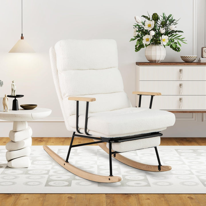 Giantex Nursery Rocking Chair Teddy Velvet Upholstered Rocking Chair