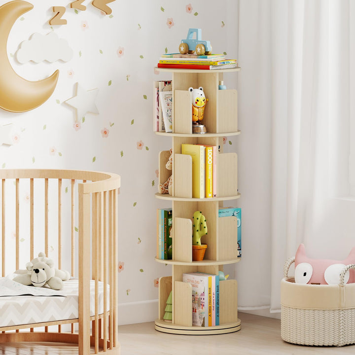 Giantex 4-Tier Rotating Bookshelf 360° Display Rack w/Dividers &amp; Anti-Falling Baffles