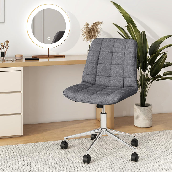 Giantex Armless Office Chair, Linen Fabric Vanity Chair with Wheels &amp; Adjustable Height, 360° Rolling Swivel Task Computer Chair
