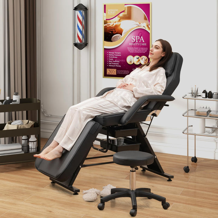 Giantex 72" Massage Bed with Hydraulic Stool, 3-Section Tattoo Chair with Adjustable Backrest, Legrest &amp; Storage Boxes