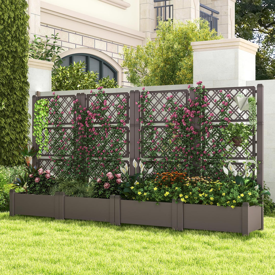 Giantex Raised Garden Bed with Trellis 59”, Self-Watering Planter Box with Water Level Indicator &amp; Removable Space Dividers