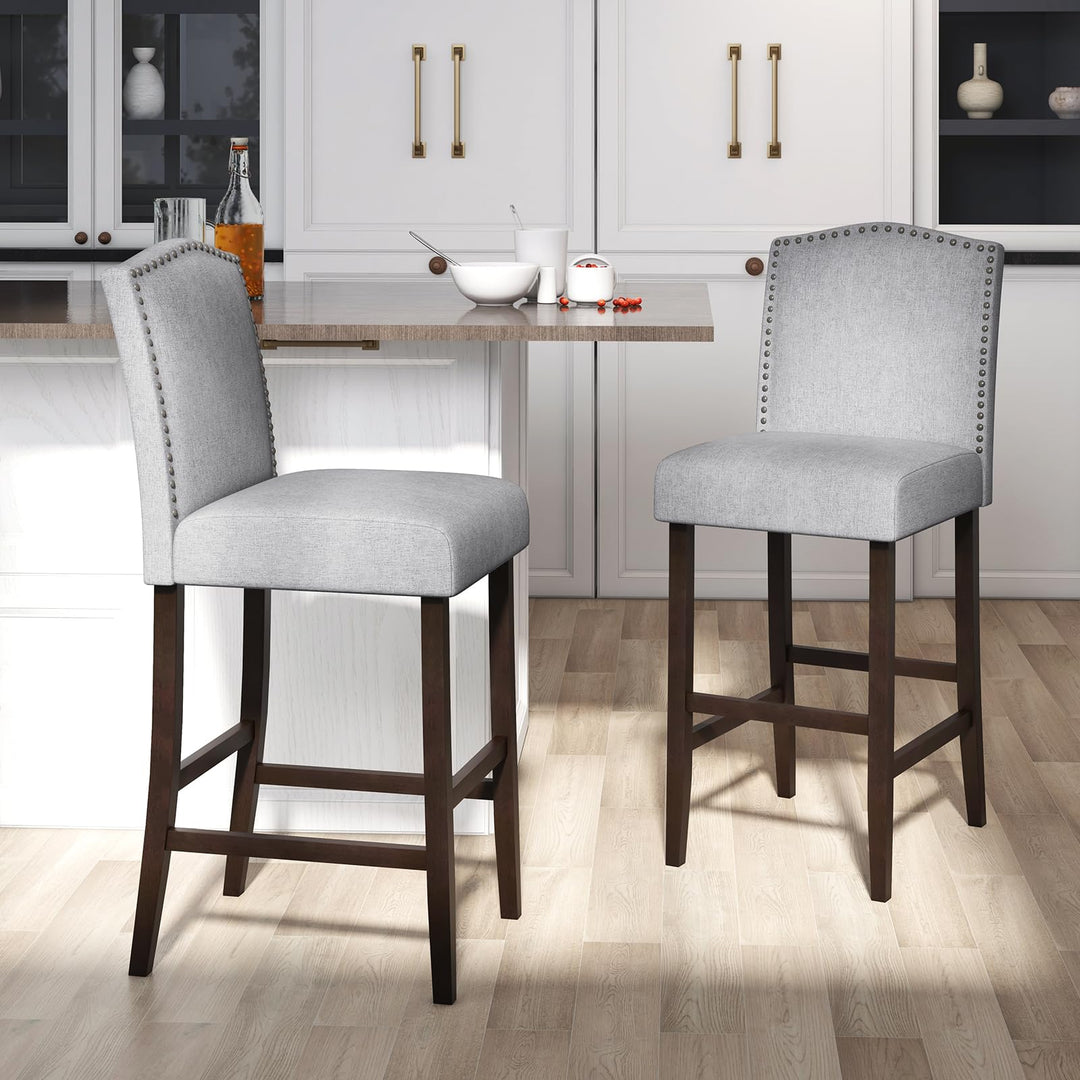 Giantex 30" Bar Stools Set of 2/4, Upholstered Bar Height Bar Chairs with Back &amp; Rubber Wood Legs