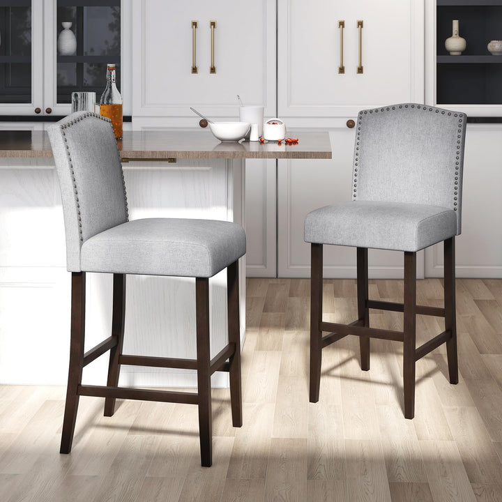 Giantex 30" Bar Stools Set of 2/4, Upholstered Bar Height Bar Chairs with Back &amp; Rubber Wood Legs