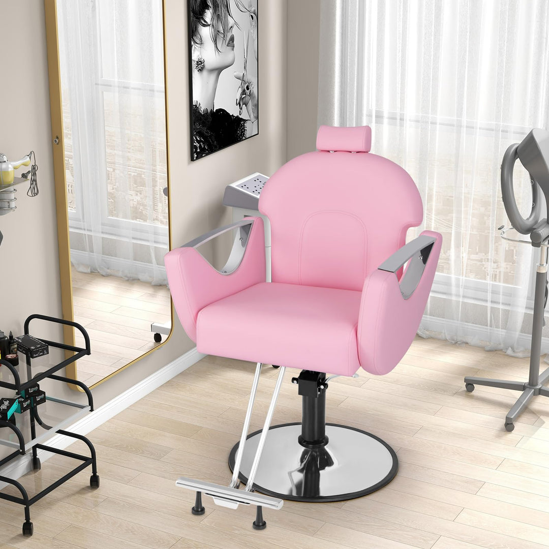 Giantex Reclining Barber Chair - Salon Chair for Hair Stylist, 360 Degrees Swivel