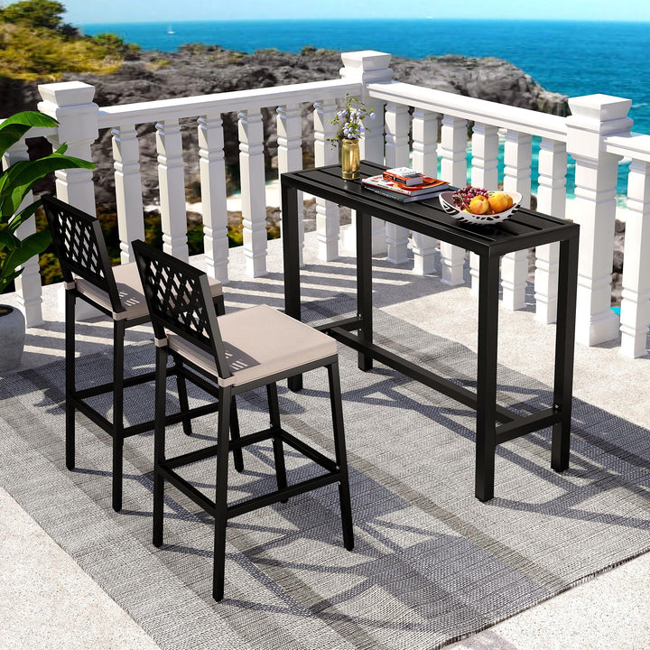 Giantex 48" Outdoor Rectangle Bar Table with Counter Height Slatted Top &amp; Footrest, Black