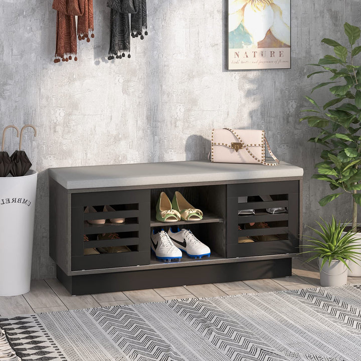 Giantex Entryway Shoe Storage Bench - Shoe Rack w/Seat Cushion &amp; 6 Storage Compartments