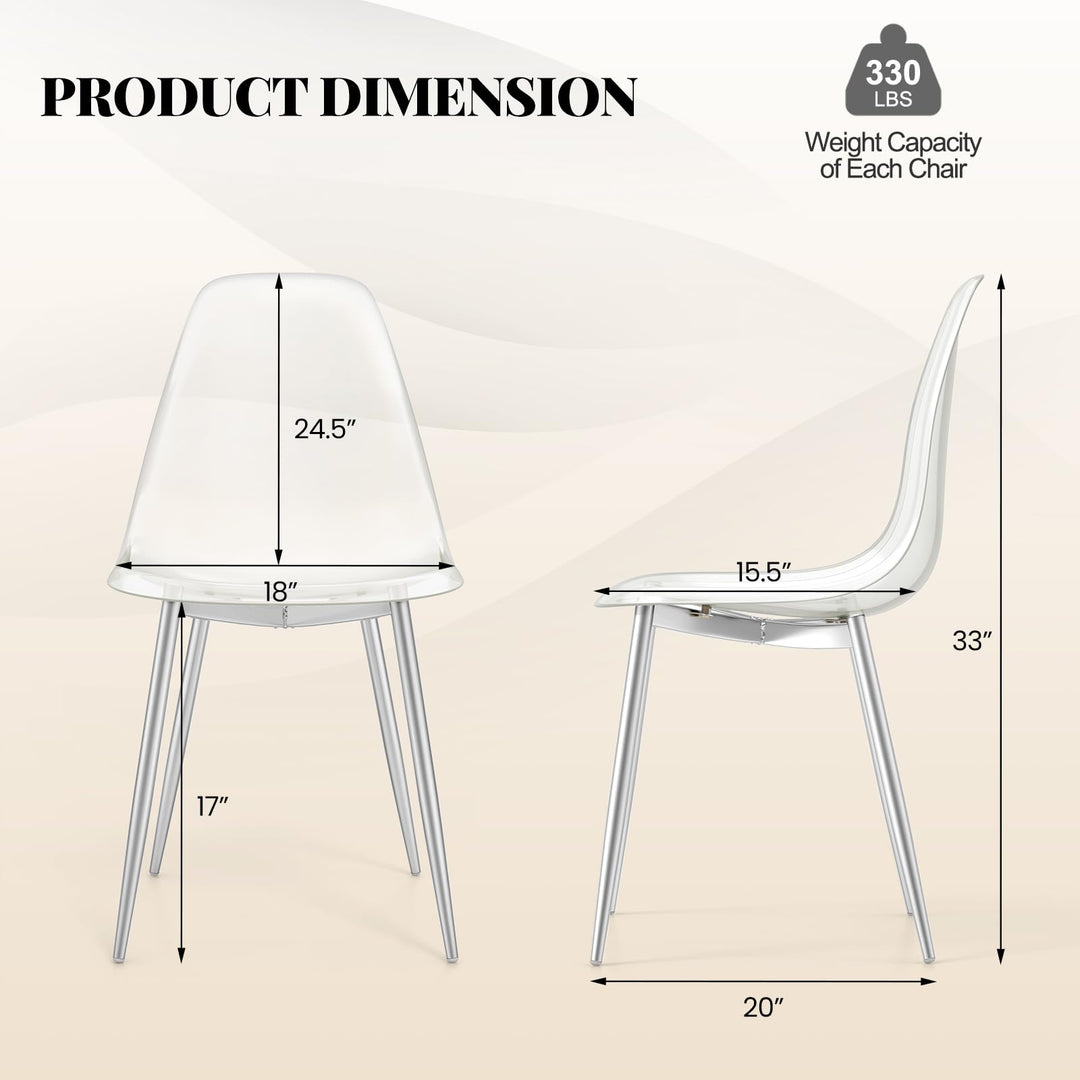Giantex Clear Dining Chairs Set of 4, Kitchen Chairs w/Transparent Seat &amp; Curved Back