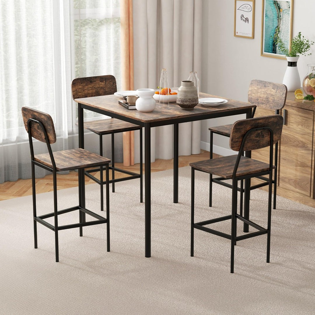 Giantex 5-Piece Dining Table Set W/Counter Height Table &amp; 4 Bar Stools