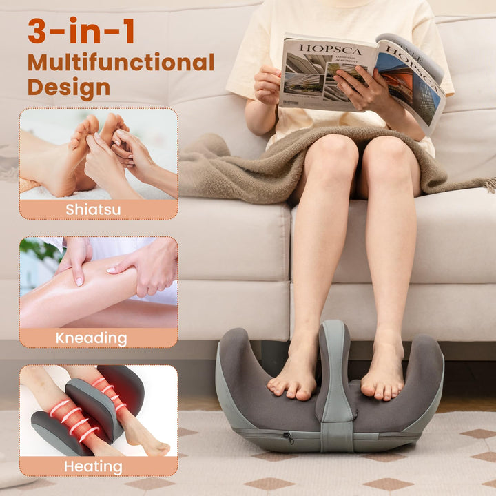 Giantex Electric Foot Massager, Calf Massager with Heat, 3 Massage Intensity, Vibration, Detachable Middle Sponge