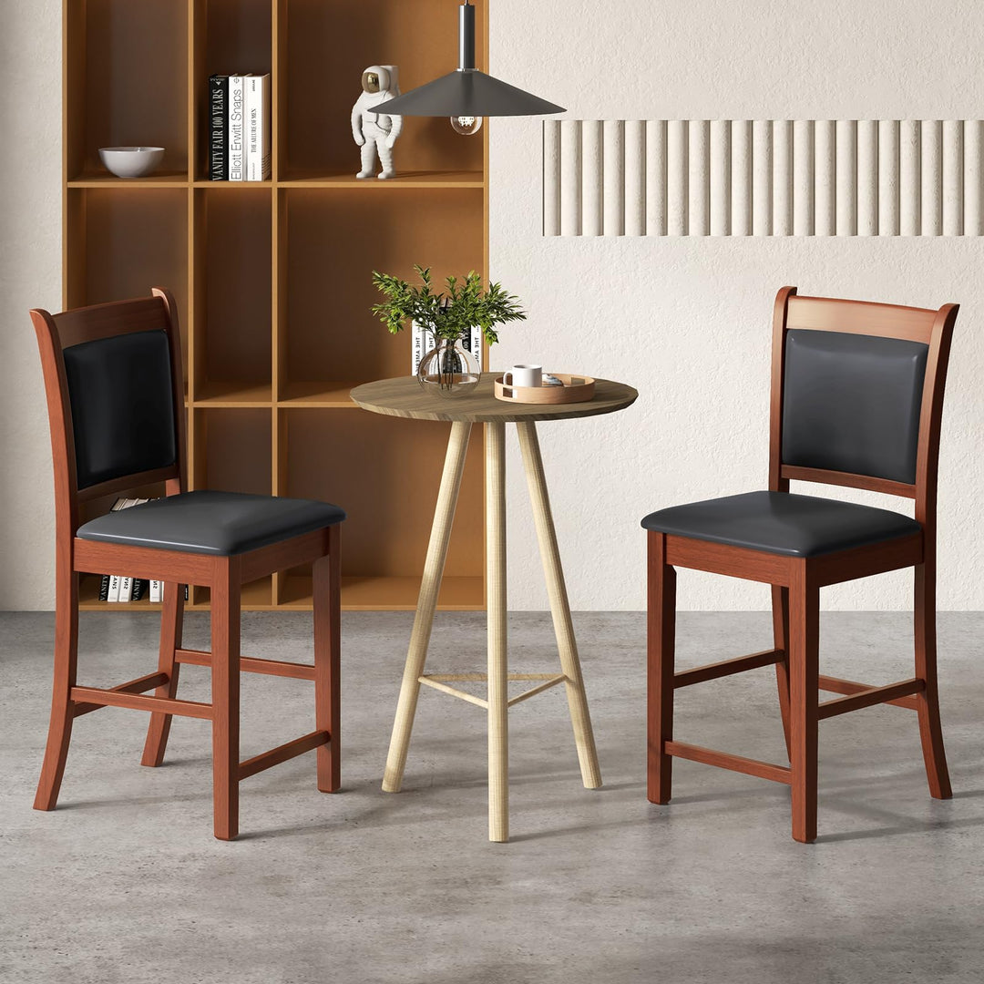 Giantex 24.5" Bar Stools Set of 2, Upholstered Counter Height Bar Stools w/Faux Leather Cushion &amp; Footrest