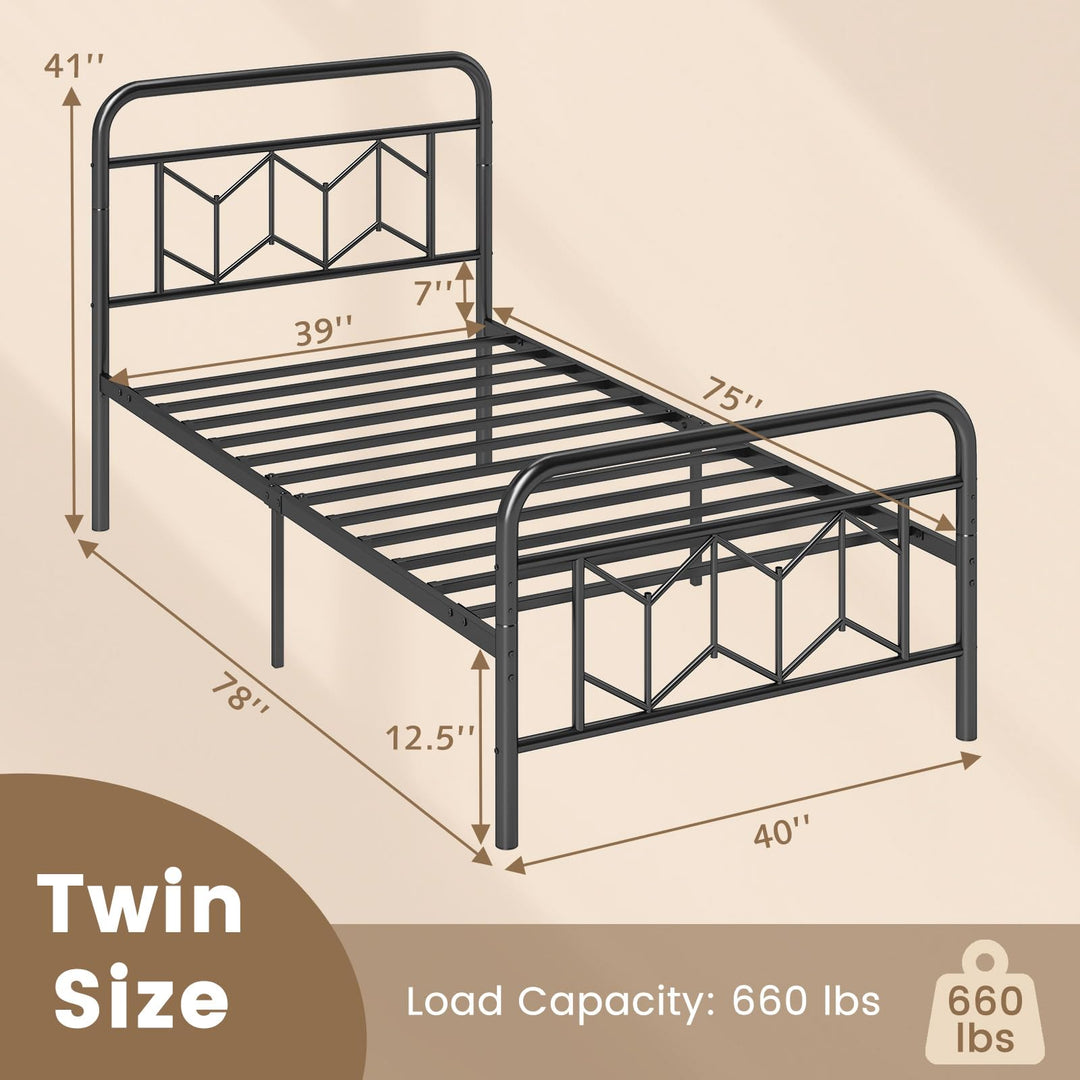 Giantex Metal Twin Bed Frames with Victorian Style Headboard &amp; Footboard, Heavy Duty Slats Support Mattress Foundation