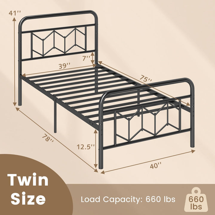 Giantex Metal Twin Bed Frames with Victorian Style Headboard &amp; Footboard, Heavy Duty Slats Support Mattress Foundation