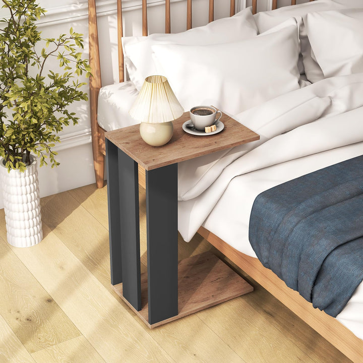 Giantex C Shaped End Table, 2-Tier Sofa Side Table with Universal Wheels &amp; Storage Shelf