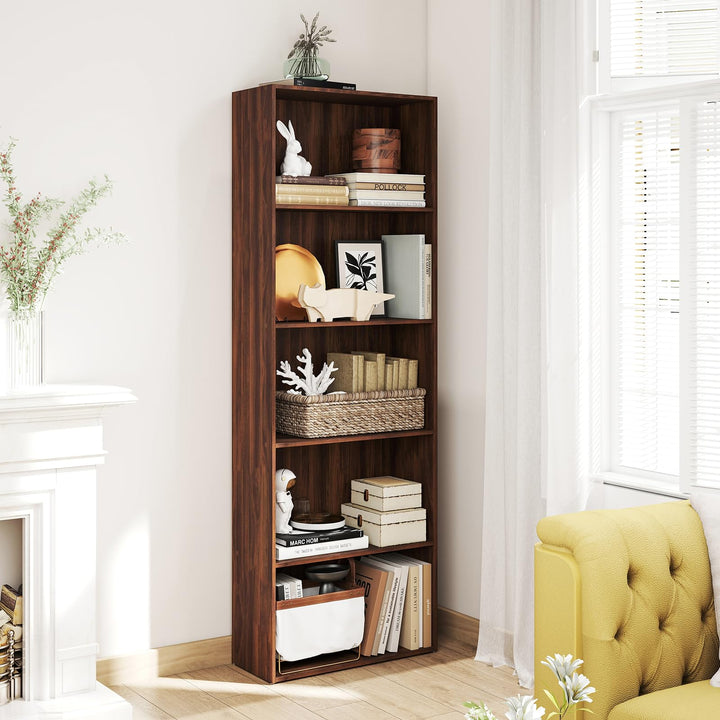 Giantex 5-Tier Bookshelf Freestanding Tall Bookcase with 5 Open Compartments