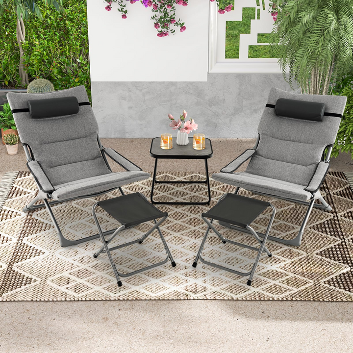 Giantex 5-Piece Patio Bistro Set, Folding Lounge Chairs with Footrest Stool &amp; Side Table, Removable Cushion