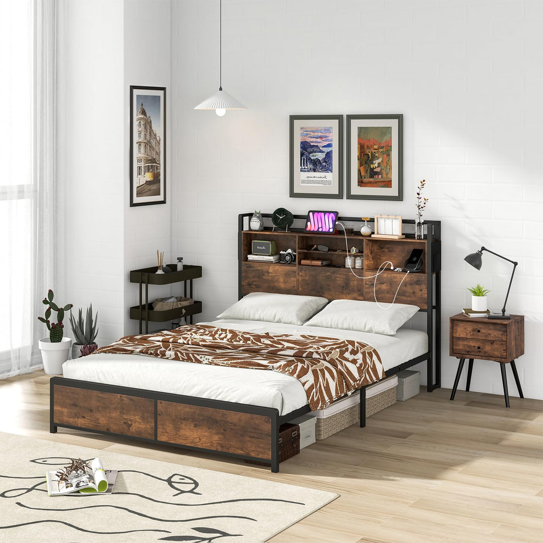 Giantex Queen/Full Size Bed Frame with Storage Headboard