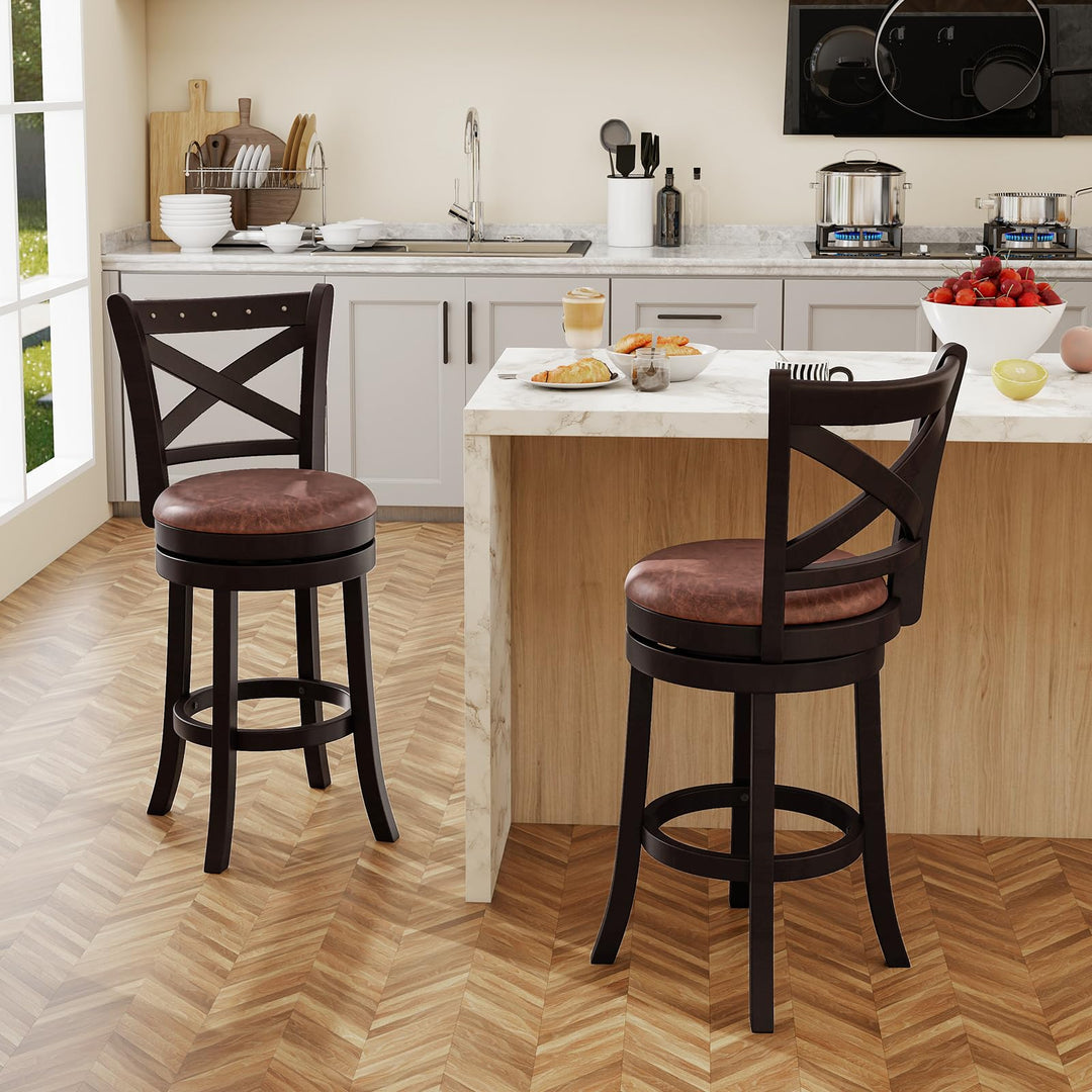 Giantex 26" Swivel Bar Stools with Backs &amp; Upholstered Faux Leather Seat